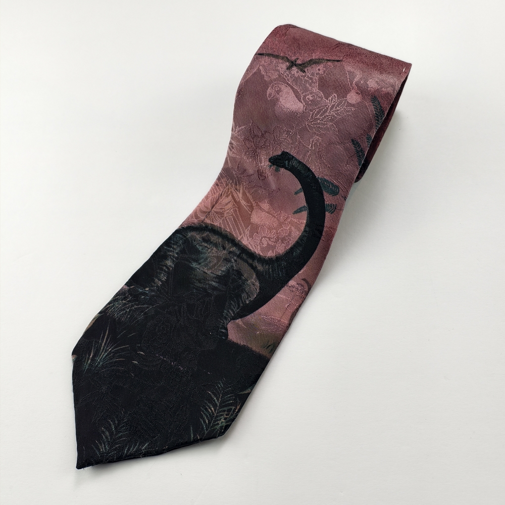 Vintage Endangered Species Wildlife Silk Tie Dinosaur Zebra Novelty USA Lot Of 2